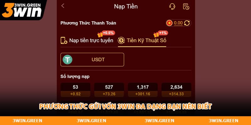 Phương thức gửi vốn 3WIN đa dạng bạn nên biết